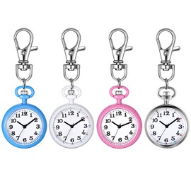 JewelryWe Carabiner Watch Pocket Watch with Carabiner Key Fob FOB Clip-on Quartz Watch Analogue Watch for Doctors Nurses Paramedic Chefs Sports Unisex, 4 pieces.