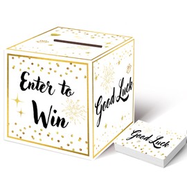 Onmlkkd Raffle Box with 100 Raffle Tickets Gold Ballot Box with Slot Enter to Win Cards Suggestion Box Donation Box Collection Box