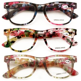 V.W.E. 3 Pairs Women Floral Mosaic Print Comfortable Classic Reading Glasses - Flower Readers (3 Assorted Pairs, 3.00, x)