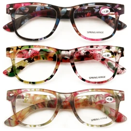 V.W.E. 3 Pairs Women Floral Mosaic Print Comfortable Classic Reading Glasses - Flower Readers (3 Assorted Pairs, 3.00, x)