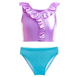 Aukidwld Girls 3pcs Mermaid Swimsuit Bathing suit Princess Bikini set with Skirt for Toddler Little Kids Beach Swimwear 2-10 Years