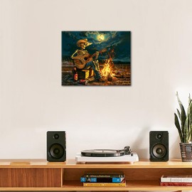 TUMOVO Paint by Numbers for Adults Skeleton Painting by Numbers for Adults Skeleton Playing The Guitar by The Bonfire Adult Paint by Number Kit Unique Gift for Adults, 16"x20"(Frameless)