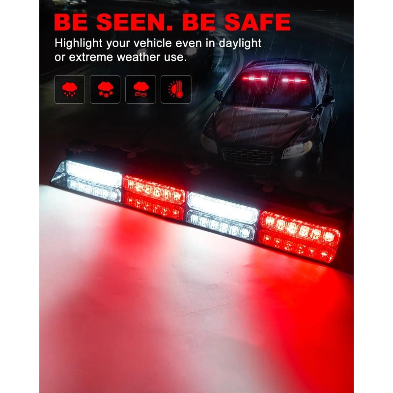 Emergency Dash Strobe Lights 2x16.8 Inch Red White 48 LED