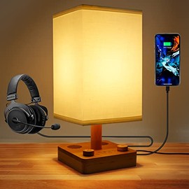 Lexenic Solid Wood LED Bedside Lamp with Sound Machine,Nightstand Lamp with 38 Sounds White Noise Machine,Dimmable 450LM 2700K Warm White Night Light,Dual 5W Speakers Hi-Fi Bass (Lamp with Speaker)