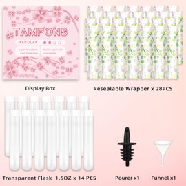 JUSONEY 14-Pack Tampon Flasks (21oz Total)-Hidden Flasks for Liquor, Hidden Alcohol Container for Cruises,Nightclubs and Sports Events - Leakproof, Discreet & Easy Fill with Funnel