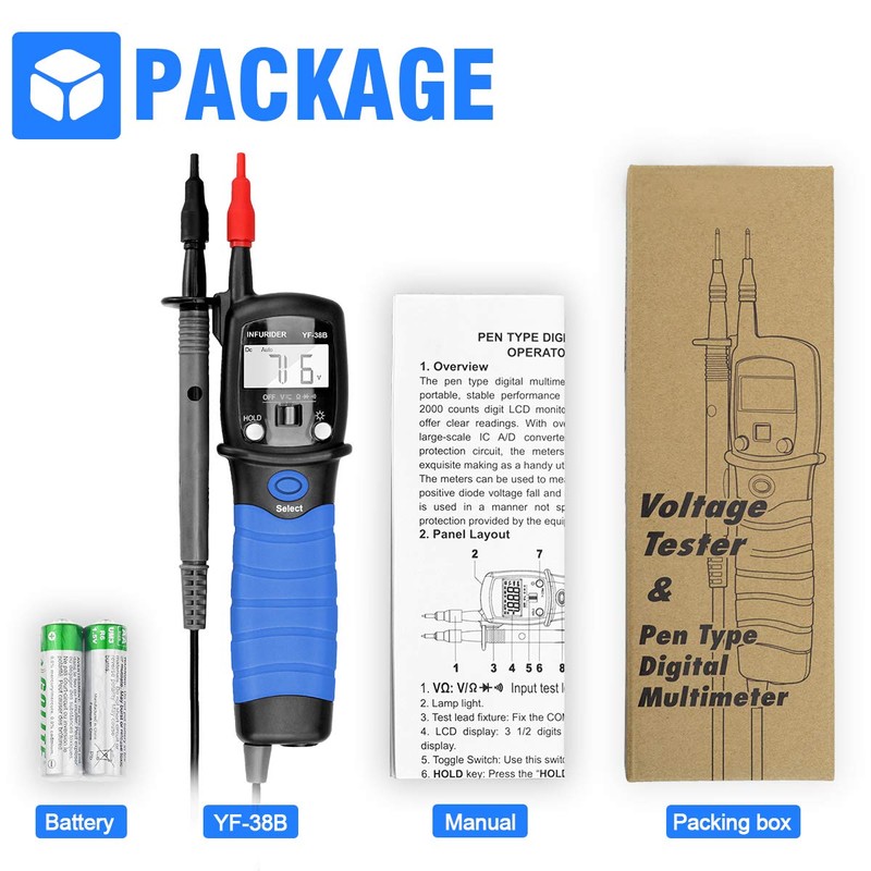 INFURIDER Pen Hand Multimeter YF-38B Digital Voltage Tester Voltmeter, Multi