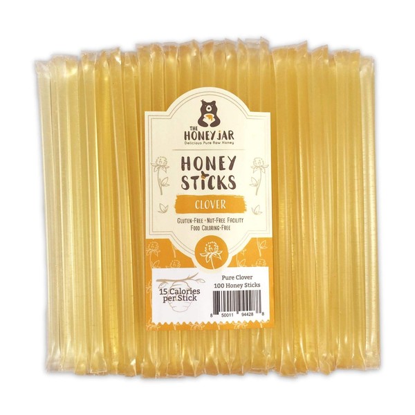The Honey Jar - Clover Honey Sticks 100 Count Honey Straws - Bulk Honey Stix - Real Pure Honey Sticks Made in Ogden, Utah