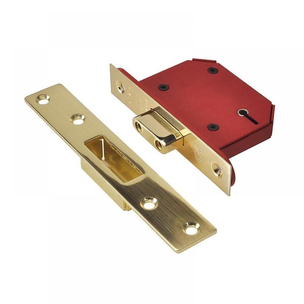 UNION - StrongBOLT 2105S Polished Brass 5 Lever Mortice Deadlock Visi 65mm 2.5in
