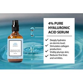 Joyal Beauty 100% Pure Best Highest 4% Hyaluronic Acid Serum para la piel de la cara Eyes Lips. Hyaluronan orgánico original de hidratación antienvejecedor para el uso tópico. Hidratación dérmica profunda diaria. Clasificado número 1 HA.