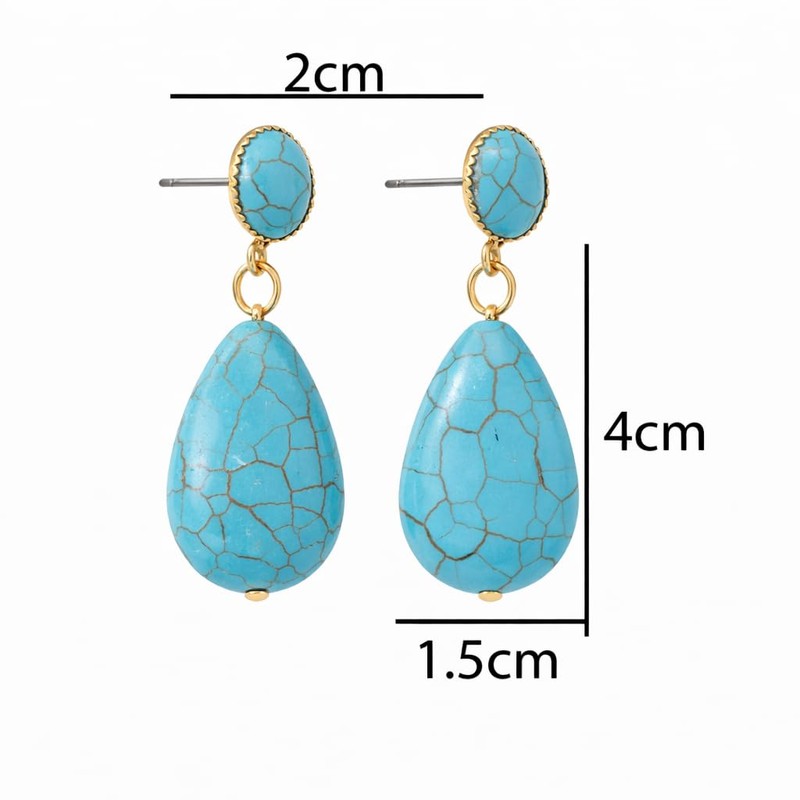Turquoise Drop Earrings for Women – Clip-On Design with Oval