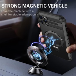 Fudley for 11 Pro Max Magnetic Case [Compatible with MagSafe] with 2 Tempered Glass Screen Protectors with Ring Kickstand,Military Grade Heavy Duty for 11 Pro Max Case 6.5'' Black
