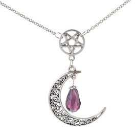 MJartoria Moon Pentagram Necklace Crystal Chakra Pendant Layered Necklaces for Women Choker Necklace Gothic Jewelry Y2K Goth Accessories, Metal, No Gemstone