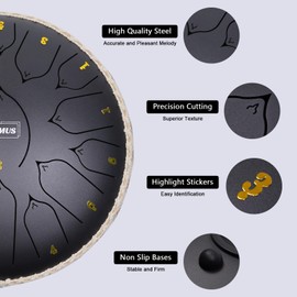 JYTMUS Steel Tongue Drum 15 Notes 13 Inches Steel Drum with Drum Bag, Music Book, Drum Mallets, Mallet Holder, Finger Picks and Stickers Tongue Drum for Yoga, Meditation, Prenatal Music Education