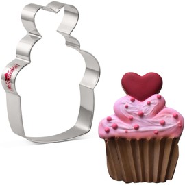 LILIAO Cupcake with Heart Cookie Cutter, 3.1 x 4.1 inch, Stainless Steel, by J.Cookies