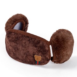 TecHong Kids Winter Warm Windproof Mask with Fluffy Ear Covers - Thick Dustproof Breathable Mouth Cover Half Face Earflaps Brown