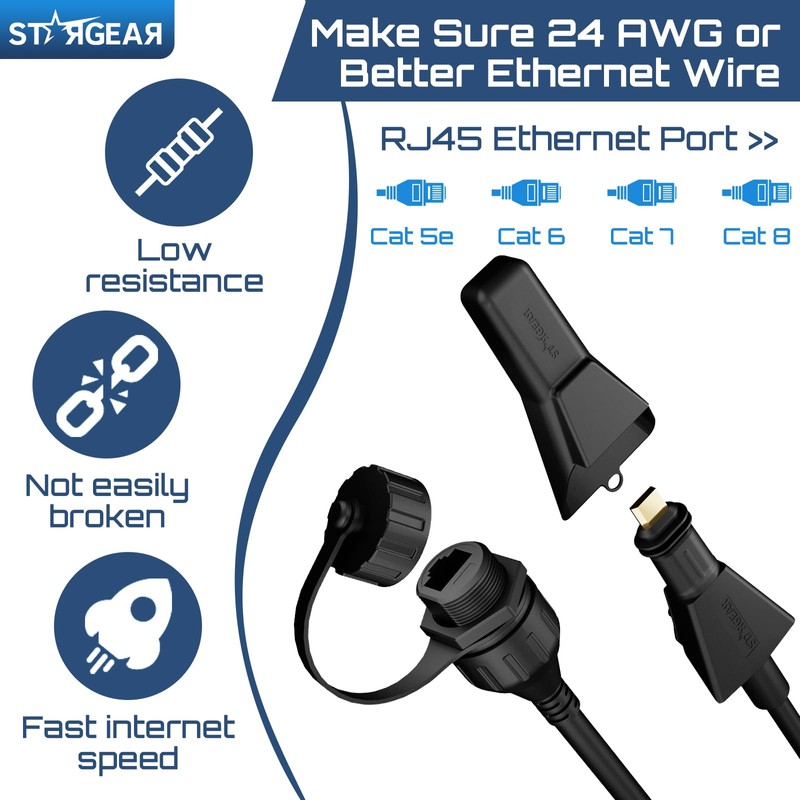 STARGEAR Starlink Flat High Performance Extension to RJ45 Cable, Ethernet