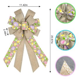Threetols Easter Large Wreath Bows, Spring Easter Colorful Eggs Bows for Wreath Bow Decoration Beige Dots Burlap Wreath Bows for Front Door Tree Bows for Home Door Wall Decor Spring Easter Party