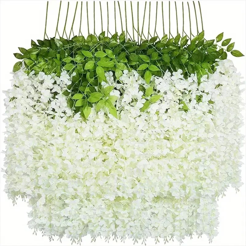 12-Piece Artificial Wisteria Vine Set – Hanging Silk Faux Flowers
