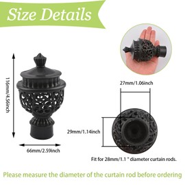 UFURMATE Curtain Finials, 6Pcs Curtain Rod Caps Vintage Drapery Pole Decorative Ends Plastic Curtains Pole End Stops, Fits Dia. 28mm Rods for Home Window Decor (Black Hollow Lantern)
