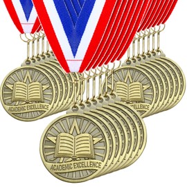Quelay 30 Pcs 2'' Gold Medals for Awards,Winner Encourage Team Participation for Kids Adults Trophy Award Prize Gift Competitions Graduation Party(Academic Excellence)