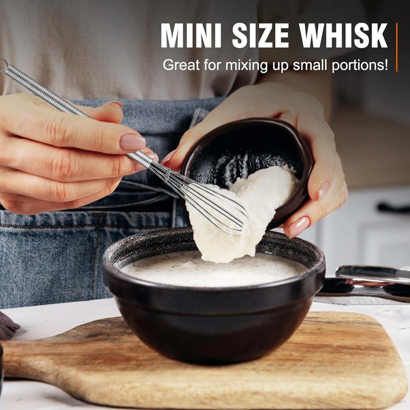 Walfos Mini Whisk,304 Stainless Steel Small Whisk, 5+7+10in Wisking Tool