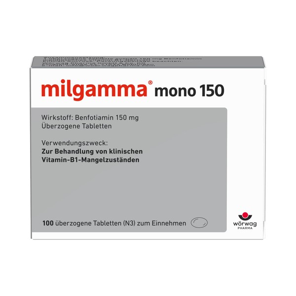 Milgamma® Mono 150 Coated Benfotiamine Tablets for the Treatment of Clinical Vitamin B1 Deficiency Conditions, Pack of 100