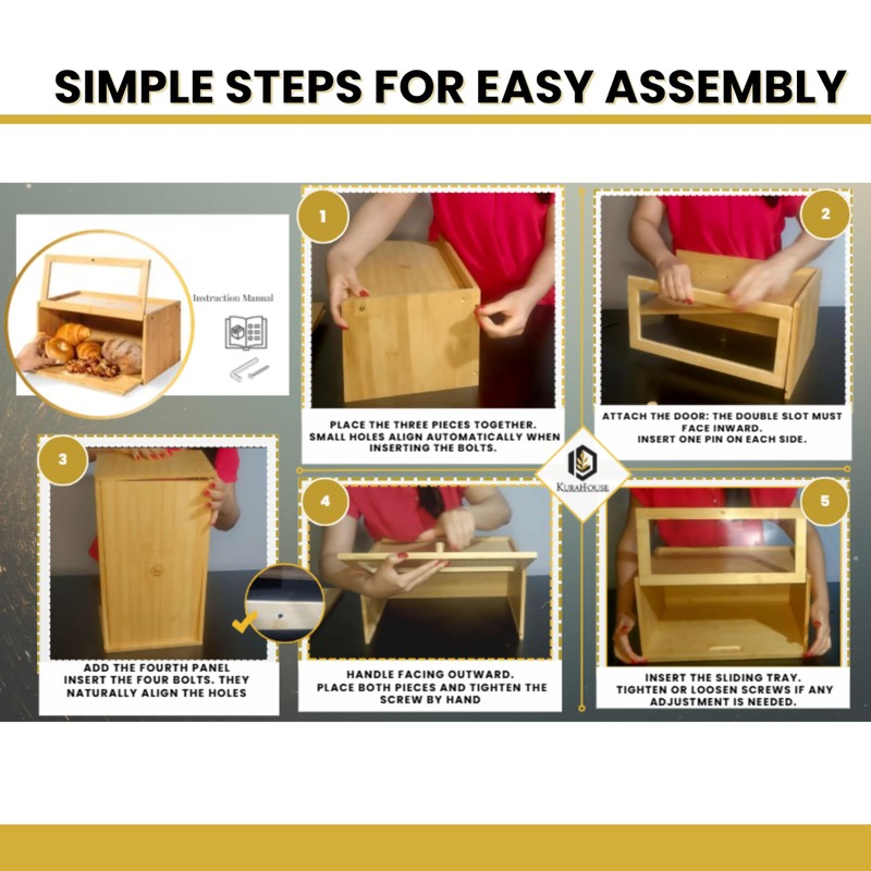 KuraHouse Bamboo Bread Box with Sliding Lid – Large Bread