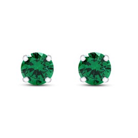 4mm Round Cut Simulated Emerald Stud Earrings in 14k White Gold Over Sterling Silver