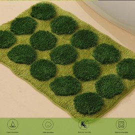 Whoohoohome Green Moss Bath Mat - Non Slip 18 x 26 Inches Water Absorbent Tufted Bathroom Floor Mats Machine Washable, 3D Ultra Thick Soft Green Bathroom Rug