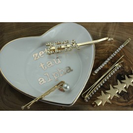 Sorority Shop Zeta Tau Alpha Jewelry Dish - Heart-Shaped High-gloss finish Ceramic tray with Gold Detailing, Multi-Function Ceramic Ring Dish for Home or Office, Ideal for Jewelry and Keys