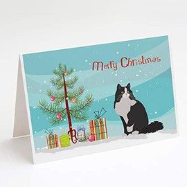 Caroline's Treasures CK4787GCA7P Ragamuffin Cat Merry Christmas Greeting Cards and Envelopes Pack of 8 Blank Cards with Envelopes Whimsical A7 Size 5x7 Blank Note Cards