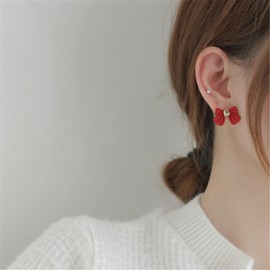 ONLYJUMP S925 Silver Needle Delicate Dainty Simple Tiny Bow Tie Ribbon Stud Earrings Handmade Sweet Bowknot Earrings for Women (Black Red) (Red)