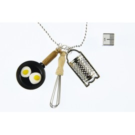 3er Set Mini Bling Chain Necklace Kitchen 80 cm Skillet Cooking Whisk Grater