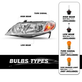SOCKIR OE Style Headlight Assembly Pair Compatible with 2006-2011 Honda Civic Sedan 4-Door Front Headlamp w/Bulbs (Passenger and Driver Side)