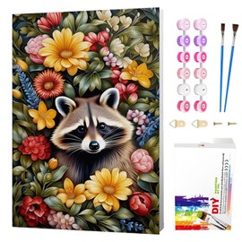 Wenfdrtr Painting by Numbers Children from 6 7 8 9 10 Years Girls with Frame Raccoon Paint by Numbers for Beginners, DIY Oil Painting Canvas Animals Acrylic Paint Gift Idea 40 x 50 cm
