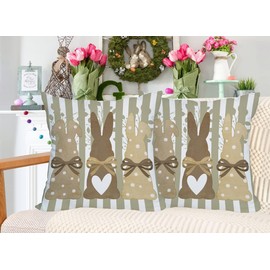 Fukeen 2 Pack Waterproof Easter Pillow Covers 24x24 Inch Rabbit Bunny Brown Stripes Throw Pillow Cases Easter Spring Holiday Farmhouse Decorations Double Sided Cushion Cover for Sofa Couch