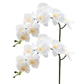 CXGS Artificial Orchid Flower 9 Large Petals Realistic Latex Faux Orchids 2PCS 37in Orchid Stems White Fake Phalaenopsis Flower for Wedding Home Arrangement Décor