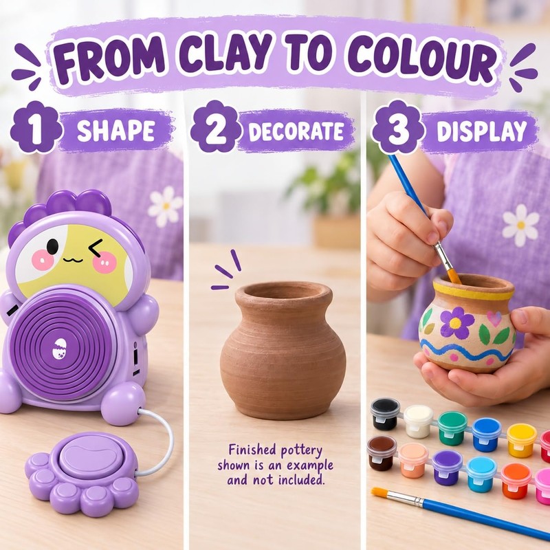 Kids Pottery Wheel with Clay, Arts and Crafts Kit for