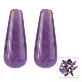SUPERFINDINGS 16PCS Natural Amethyst Half Drilled Beads Gemstone Teardrop Charms Quartz Chakra Pendants Waterdrop Stone Bead Charms for Earring Necklace Jewelry Making