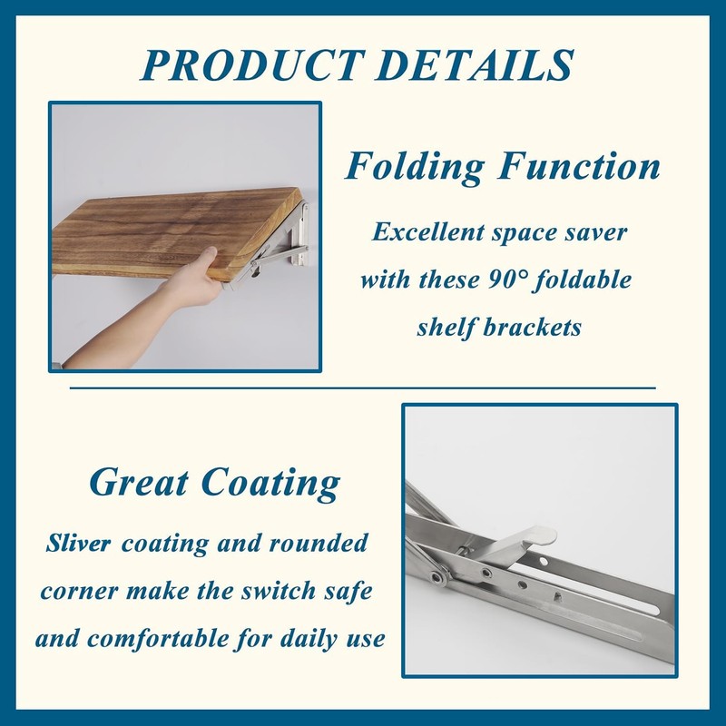 FlyGulls 2 Pack Folding Shelf Brackets Foldable Right Angle Brackets
