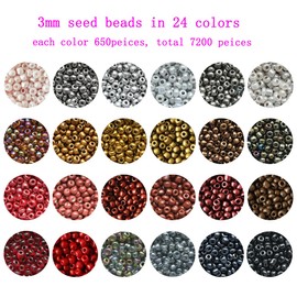 VOOMOLOVE 8/0 Glass Seed Beads About 7200pcs 24 Colors 3mm Loose Seed Beads Kit Bracelet Making Beads with 24-Grid Plastic Storage Box for Jewelry Making