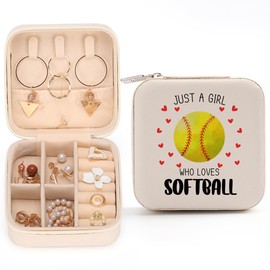 Softball Gifts Travel Jewelry Case for Girls Inspirational Gifts for Women Her Softball Lovers Mom Daughter Sister Birthday Gifts for Female Coworker Friend BFF Besties Just A Girl Who Loves Softball