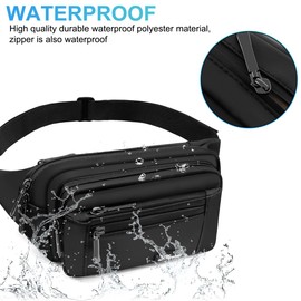 REETEE Waterproof bumbags for Ladies Men Fashion Bum Bag with Adjustable Belt and 5 Zipper Pockets Large Capacity Fanny Pack Waist Bag for Outdoors, Sport, Hiking, Travel (A-black)