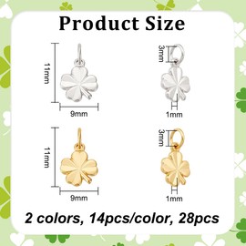BENECREAT 28 Pieces Real 18K Gold-Plated Four Leaf Clover Pendants, 11 x 9 x 1 mm Platinum Plated Lucky Charm Necklace for Wedding Season, Green Valentine's Day Jewellery, Bracelet and DIY Projects