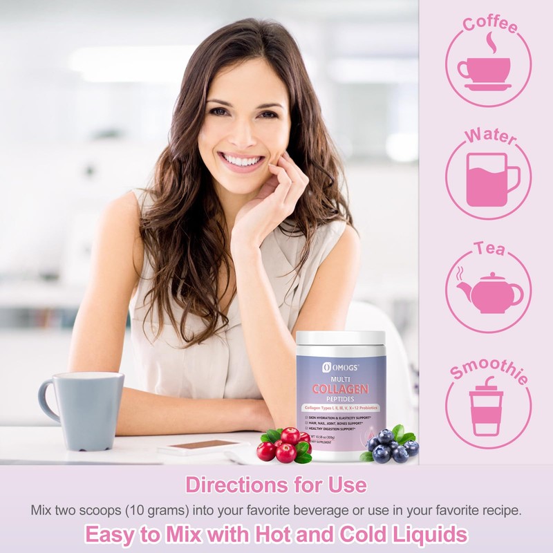 OMOGS Hydrolyzed Collagen Peptide Powder with Prebiotics, Vitamin C &