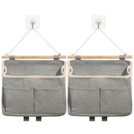 Baxcdyswe Pack of 2 Hanging Organisers, Hanging Storage, High Capacity Foldable Wall Organiser, Bag with Hooks for Bathroom, Storage with 3 Compartments for Home, Office, Shop, Motorhome (Grey)
