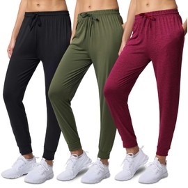 3 Pack: Women's Ultra-Soft Silky Dry Fit Lounge Joggers Lightweight Dry-Fit Pants with Pockets (Available in Plus) - Set 8, S