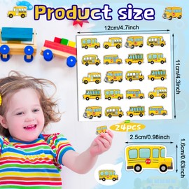 Junkin 480 Pcs School Bus Stickers Album Cute Bus Stickers Party Favors Bulk Cartoon Transportation Wheels Crafts Kit for Kids Art DIY Toys Back to School Supplies Kids Game Prize Rewards(Yellow)