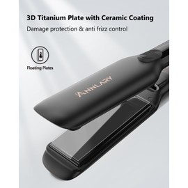 Annlary 1.75 Inch Hair Straightener, Professional Titanium Plate with Ceramic Coating Ionic Dual Voltage Flat Iron with Heat-Resistant Silicone, for Less Frizz, Shinier & Smoother Hair