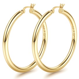 BESTEEL 14K Gold filled Chunky Hoop Earrings for Women 925 Sterling Silver Post Hollow Tube Hoops Earrings 4mm Thick Gold Hoop Earrings Hypoallergenic Lightweight Gold Large Hoop Earrings 25/30/40/50/60/70MM